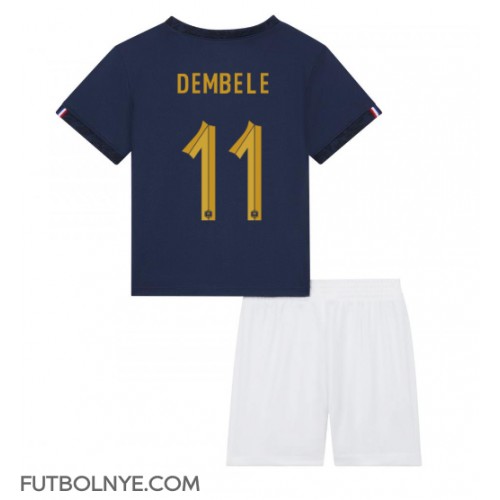 Camiseta Francia Ousmane Dembele #11 Primera Equipación para niños Mundial 2022 manga corta (+ pantalones cortos)